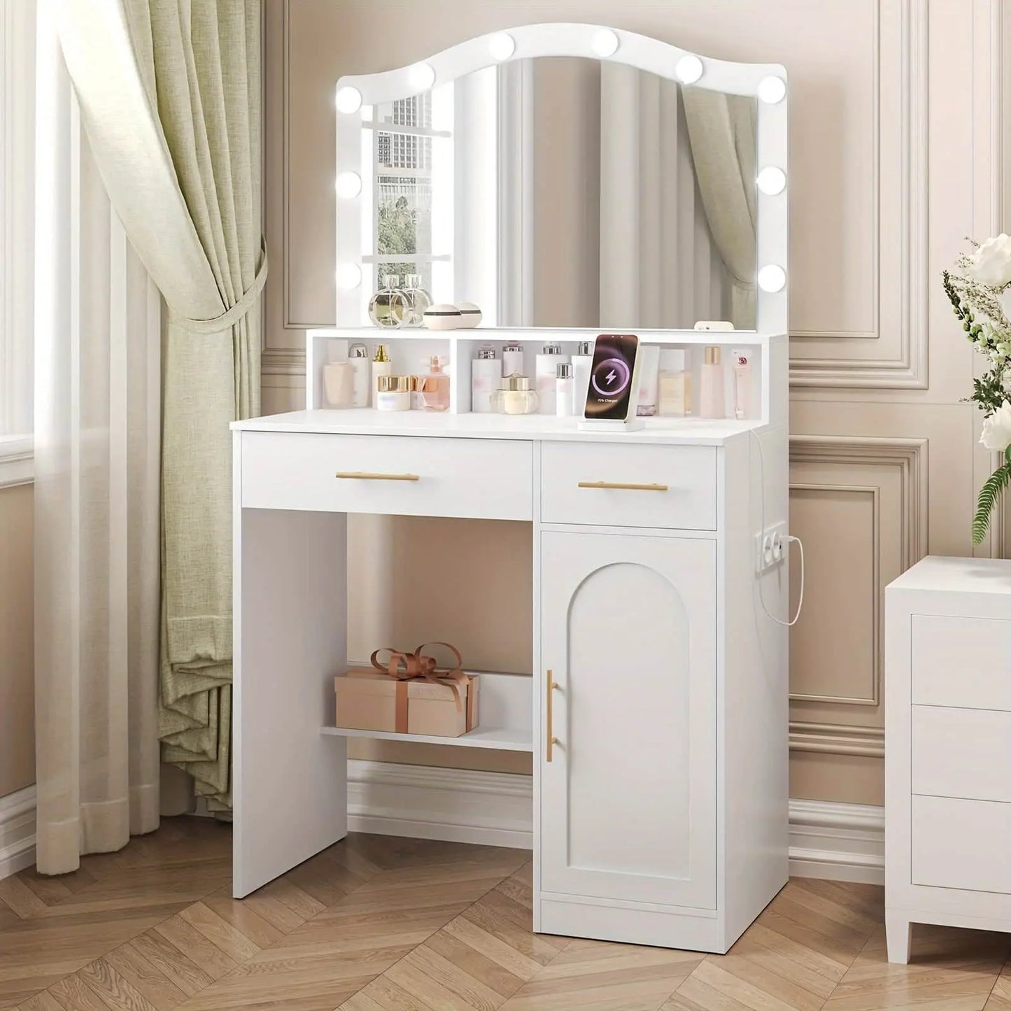 Coiffeuse | Arche Blanche LED - Miroir émoi - Coiffeuse Arche Blanche LED