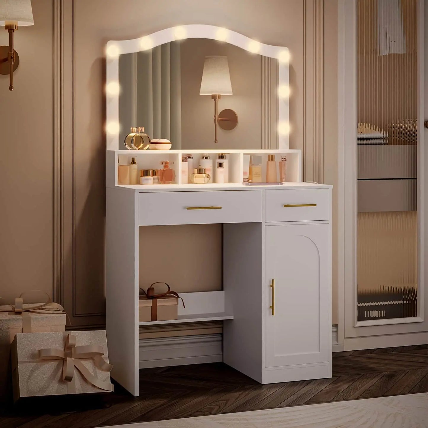 Coiffeuse | Arche Blanche LED - Miroir émoi - Coiffeuse Arche Blanche LED