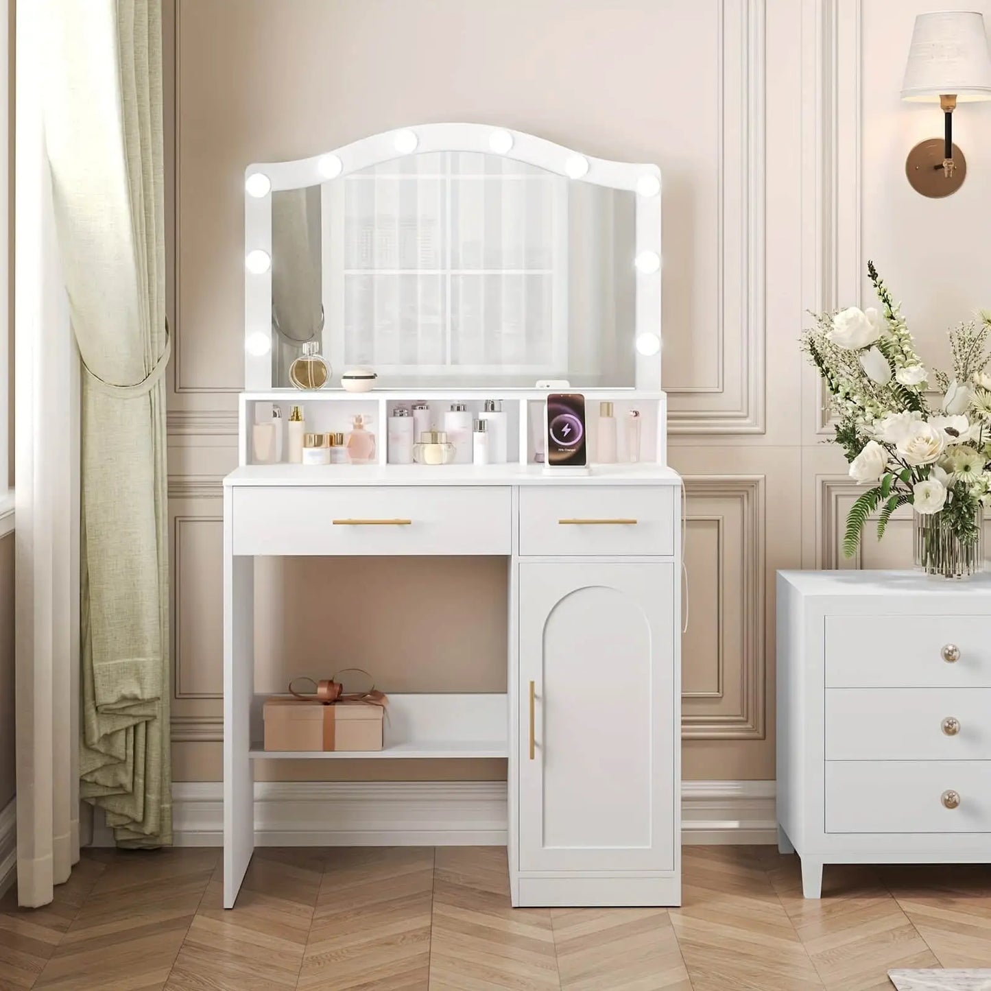 Coiffeuse | Arche Blanche LED - Miroir émoi - Coiffeuse Arche Blanche LED