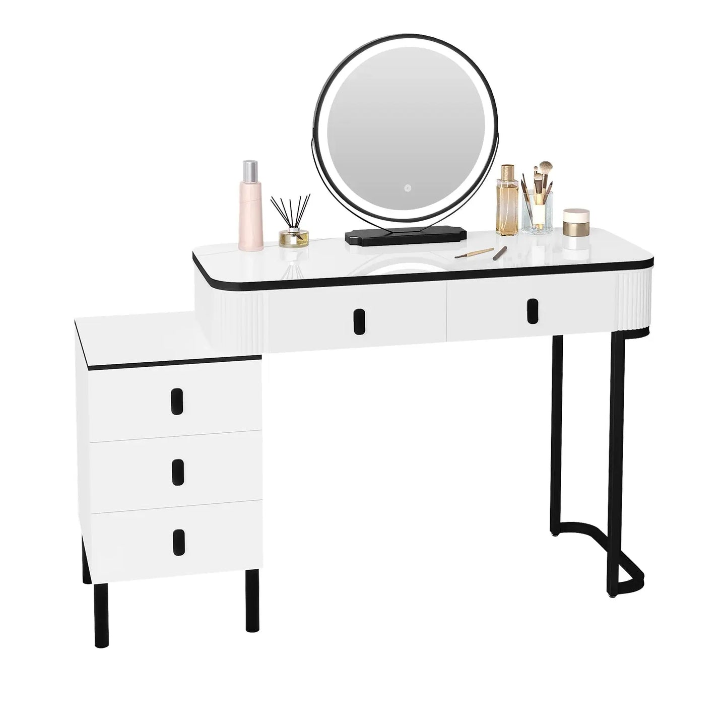 Coiffeuse LED | Blanc & Noir Élégance - Miroir émoi - Coiffeuse Miroir