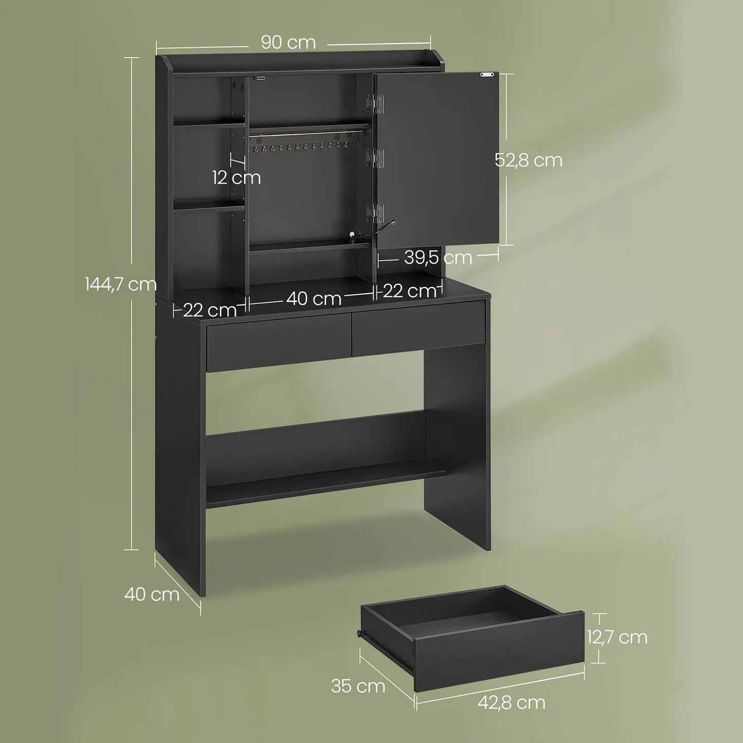 Coiffeuse LED | Miroir Noir Elegance - Miroir émoi - Coiffeuse