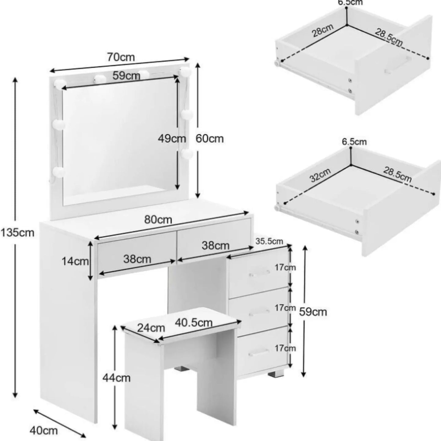 Coiffeuse LED | Simple Rectangulaire - Miroir émoi - Coiffeuse Miroir