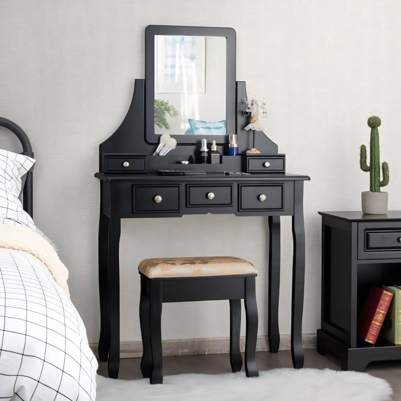 Ensemble de coiffeuse noir 74,5x40x141 - Vivencia Home Ensemble de coiffeuse noir 74,5x40x141 - Vivencia Home