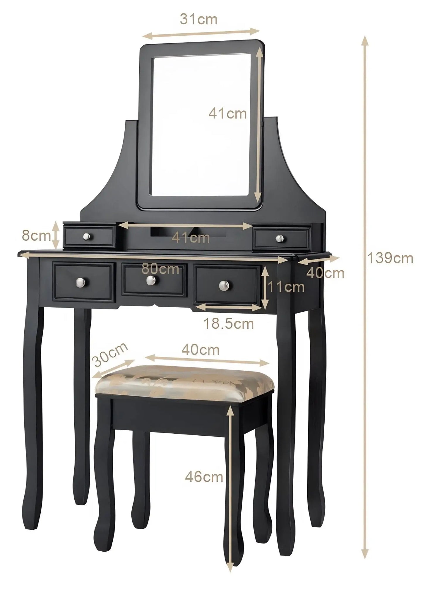 Coiffeuse | Noir Classique - Miroir émoi - Coiffeuse Classique Noir