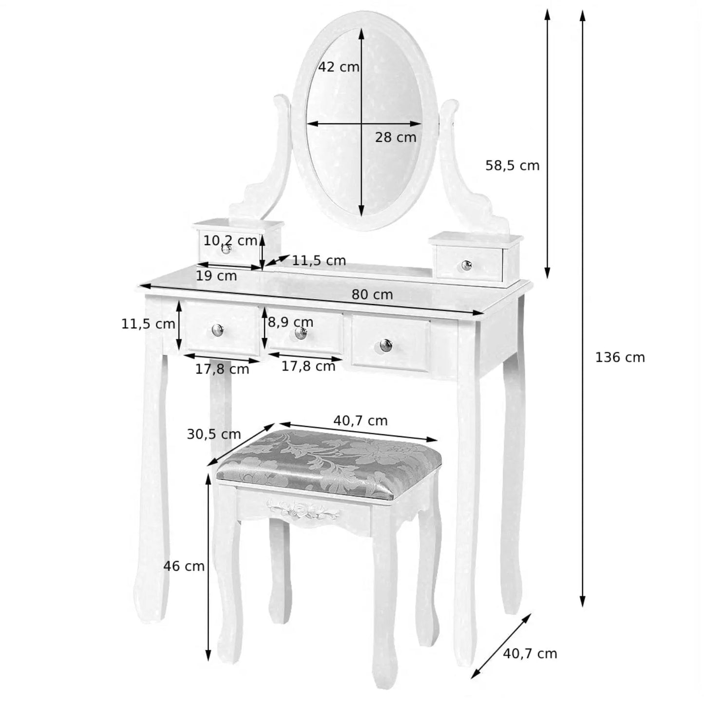 Coiffeuse | Ovale - Miroir émoi - Coiffeuse Ovale