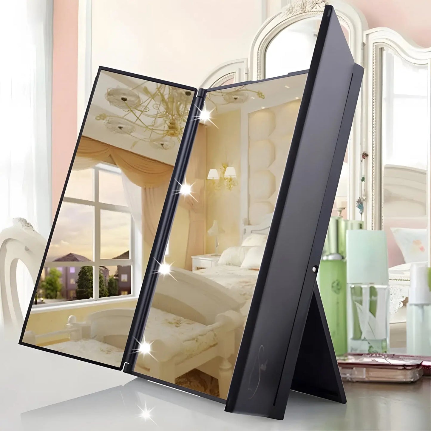Coiffeuse | Portable Noir LED - Miroir émoi - Coiffeuse Portable LED