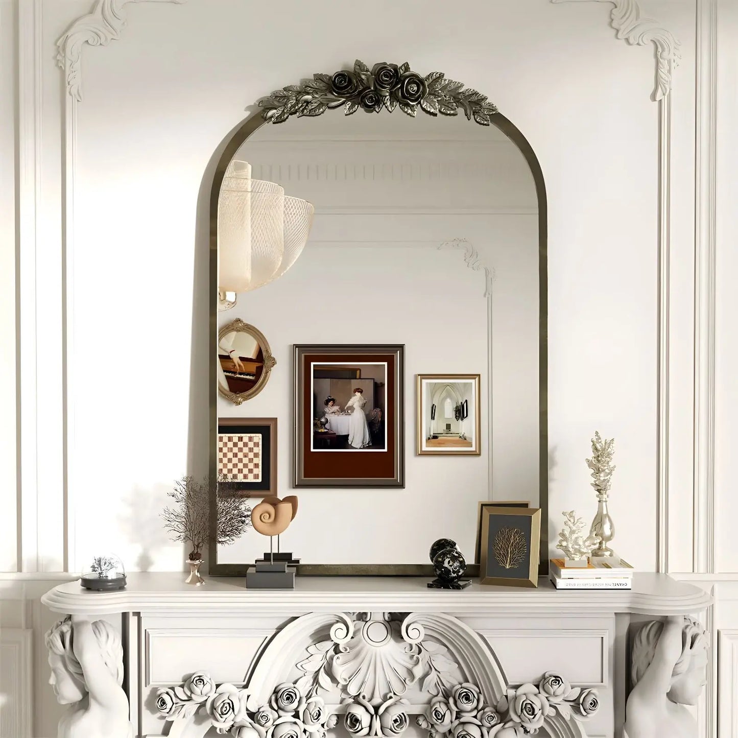 Miroir Mural Arche | Ornement Fleuri - Miroir émoi - Miroir Mural Arche