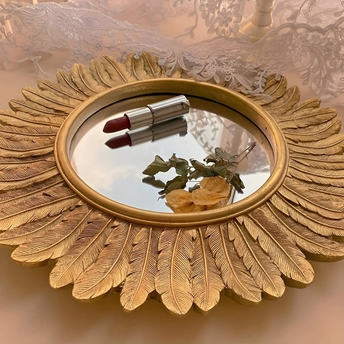 Miroir Mural Doré Rond | Tournesol - Miroir émoi - Miroir Mural Doré