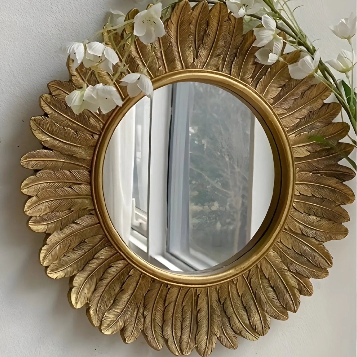Miroir Mural Doré Rond | Tournesol - Miroir émoi - Miroir Mural Doré