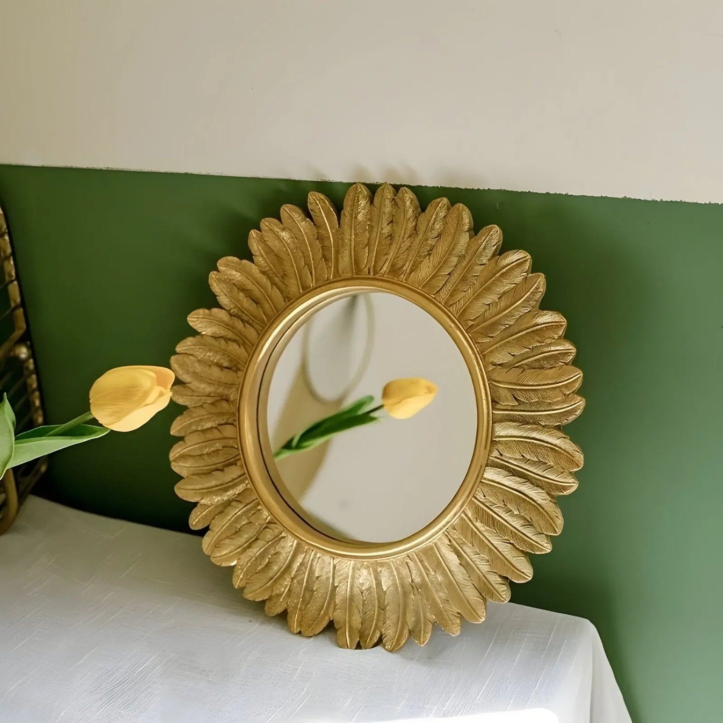 Miroir Mural Doré Rond | Tournesol - Miroir émoi - Miroir Mural Doré