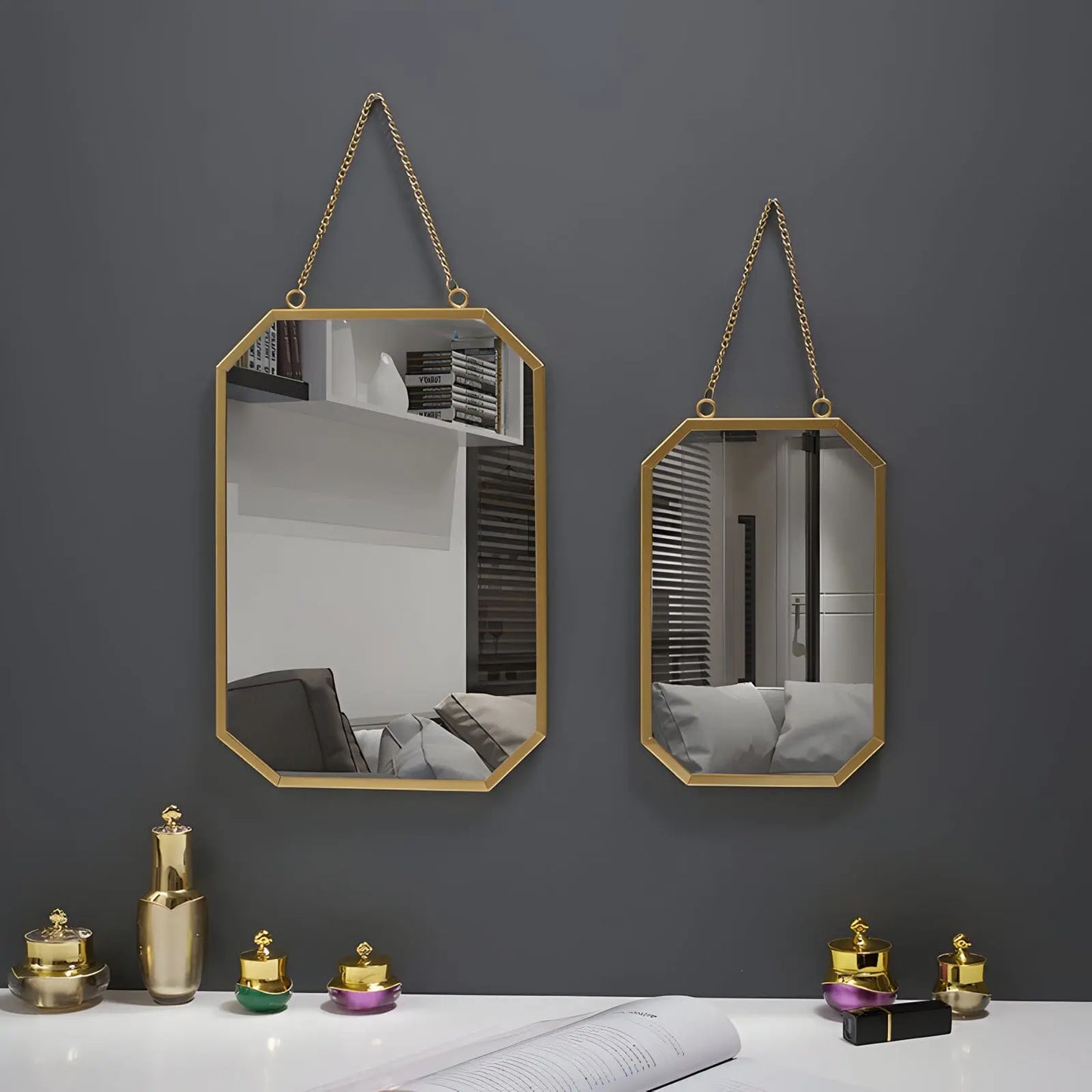 Miroir Mural Doré | Pierre - Miroir émoi - Miroir Mural