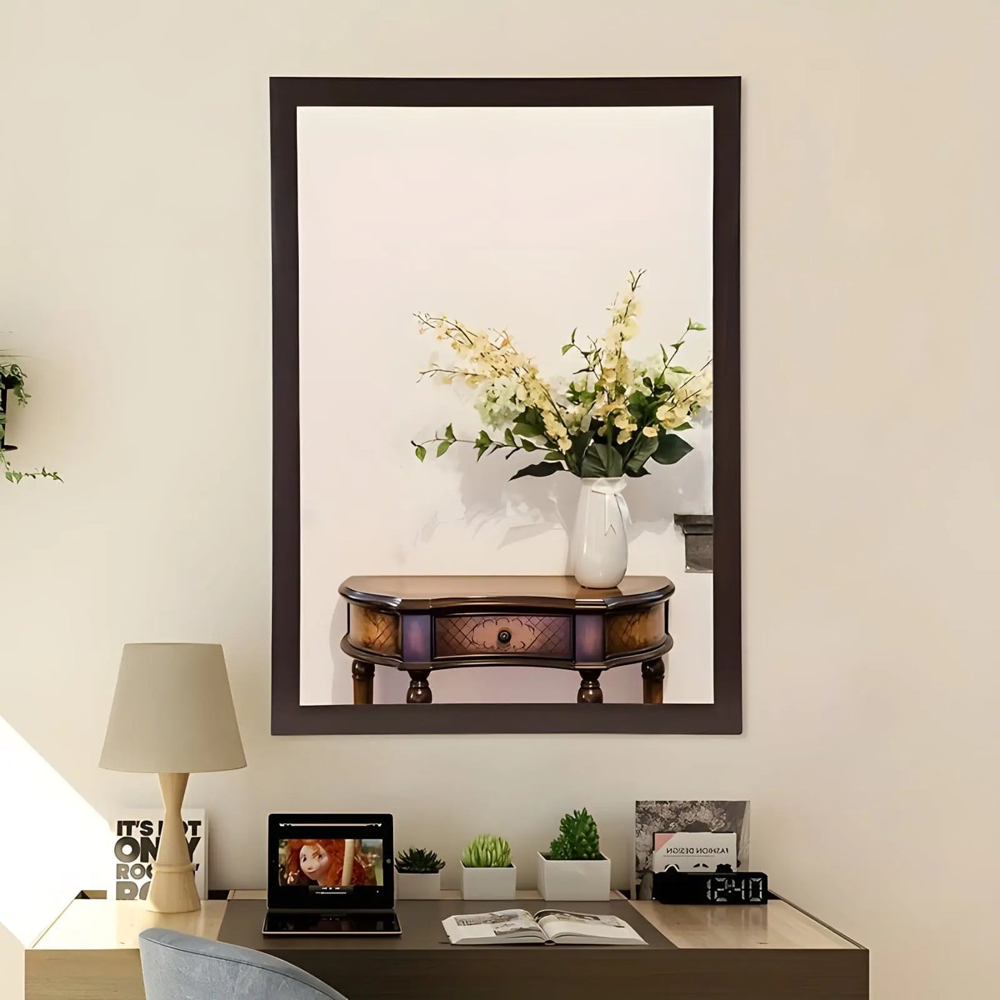 Miroir Mural Rectangulaire | Cadre Simple - Miroir émoi - Miroir Mural Cadre en Bois Noir