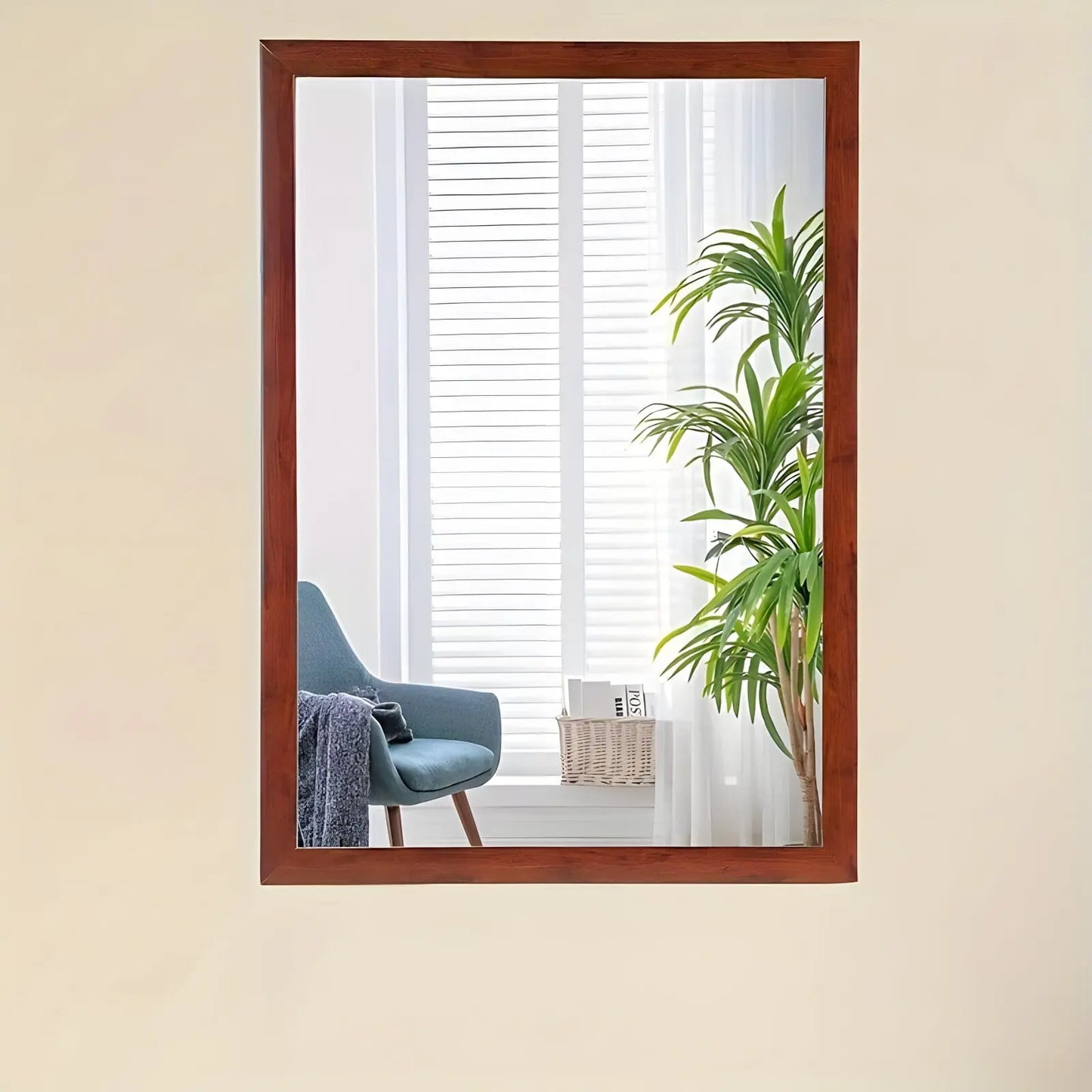 Miroir Mural Rectangulaire | Cadre Simple - Miroir émoi - Miroir Mural Cadre en Bois Acajou