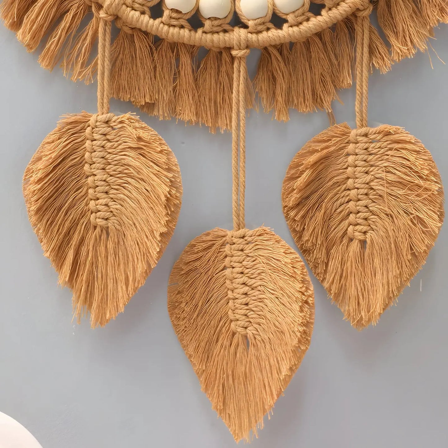 Miroir Mural Rond | Macramé Feuilles - Miroir émoi - Miroir Mural Décoratif