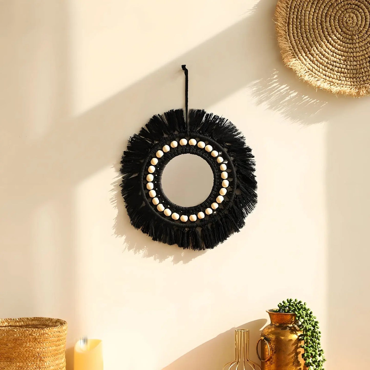 Miroir Mural Rond | Macramé Noir - Miroir émoi - Miroir Mural Décoratif