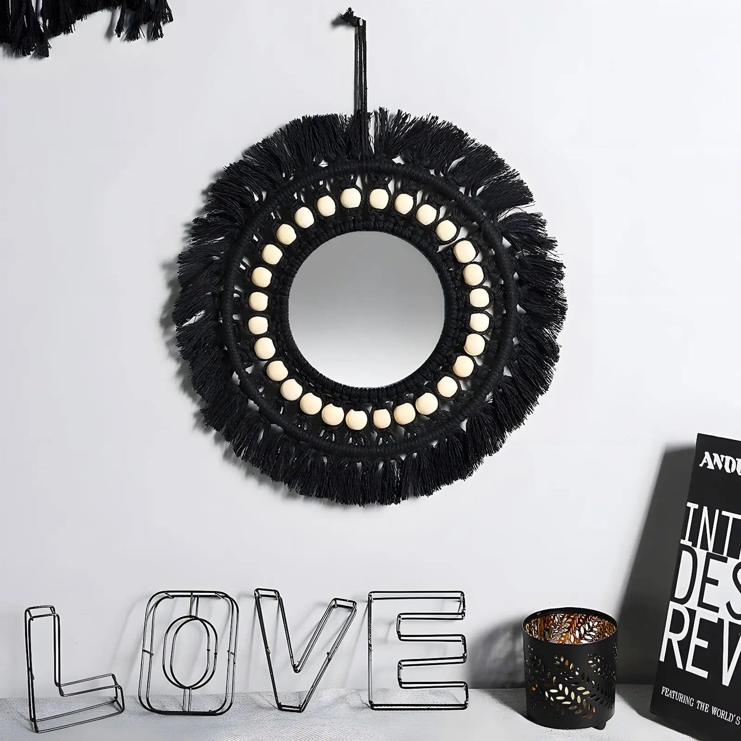 Miroir Mural Rond | Macramé Noir - Miroir émoi - Miroir Mural Décoratif
