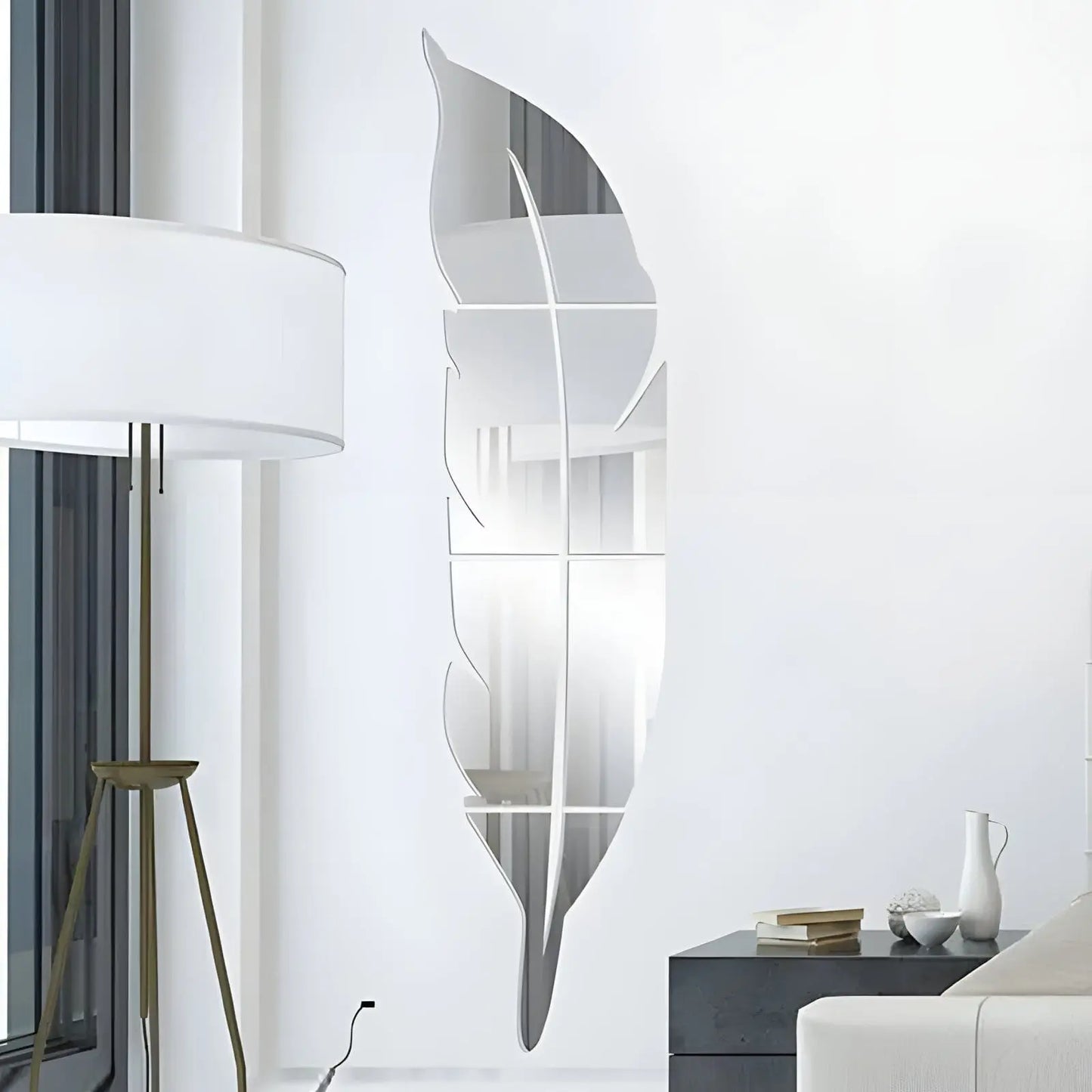 Miroir Mural | Plume - Miroir émoi - Miroir Mural Décoratif Argent