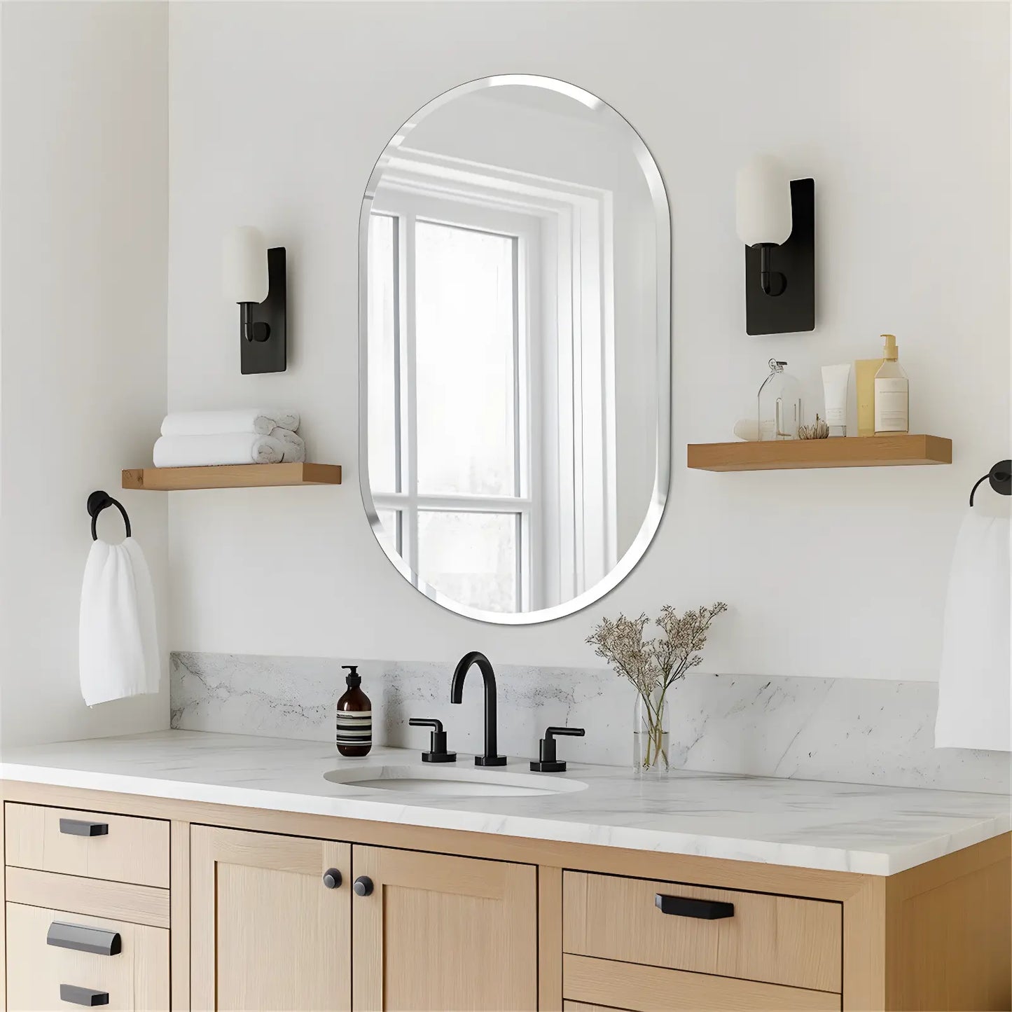 Miroir Mural | Presque Ovale Biseauté - Miroir émoi - Miroir Mural Ovale
