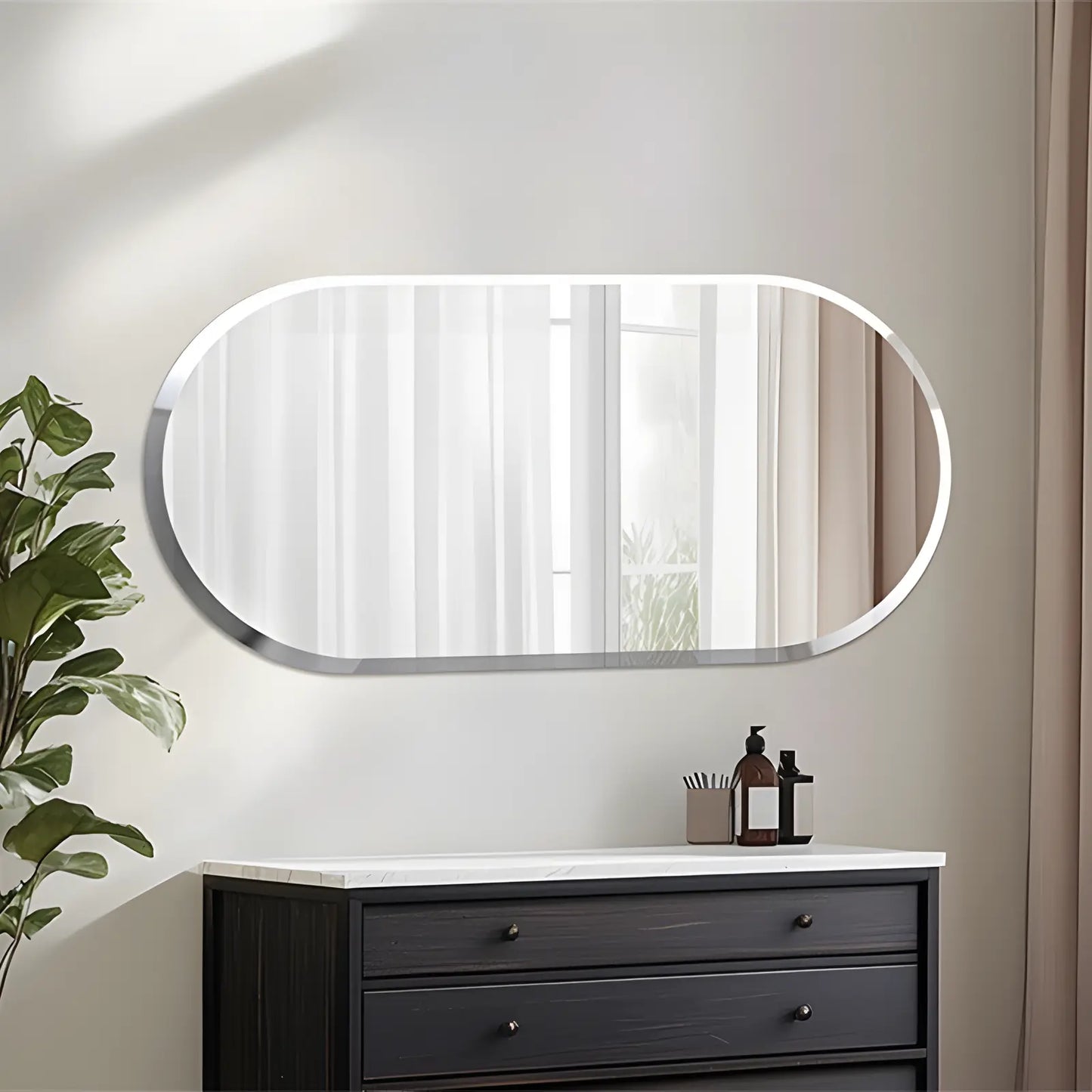 Miroir Mural | Presque Ovale Biseauté - Miroir émoi - Miroir Mural Ovale