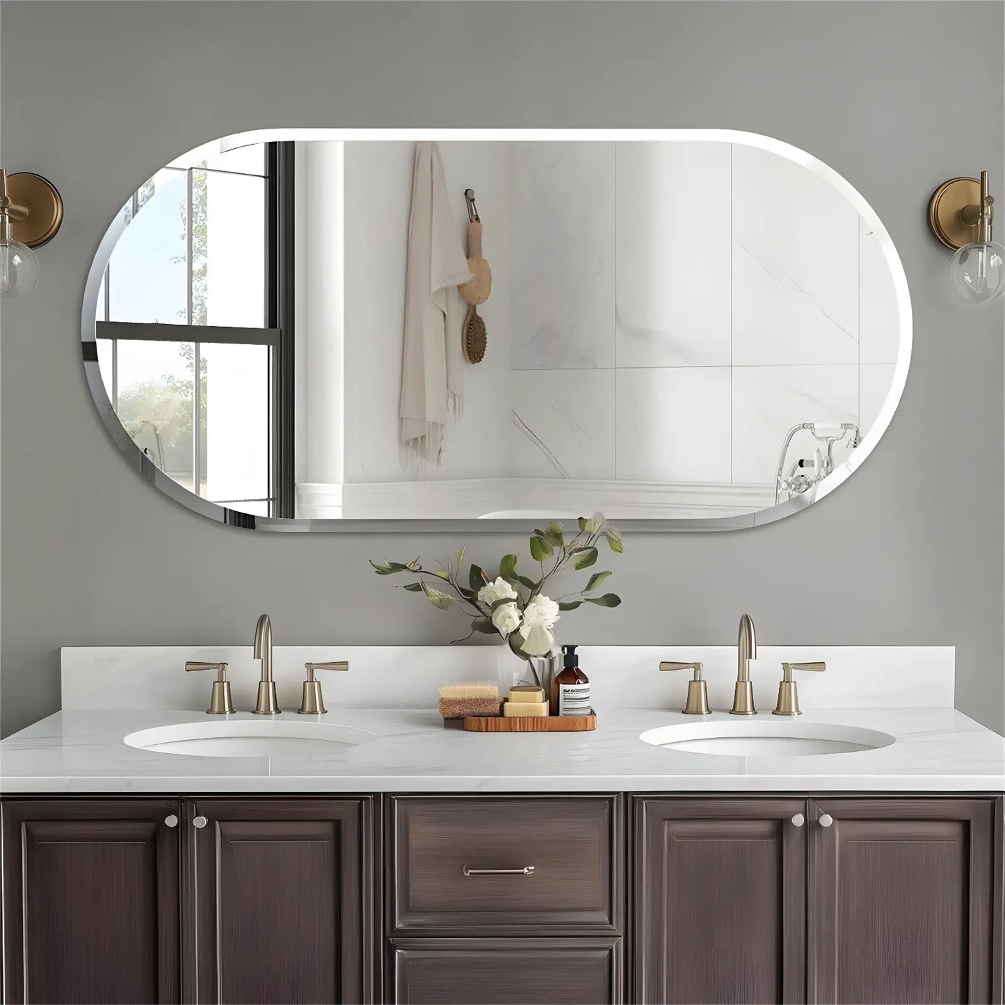Miroir Mural | Presque Ovale Biseauté - Miroir émoi - Miroir Mural Ovale