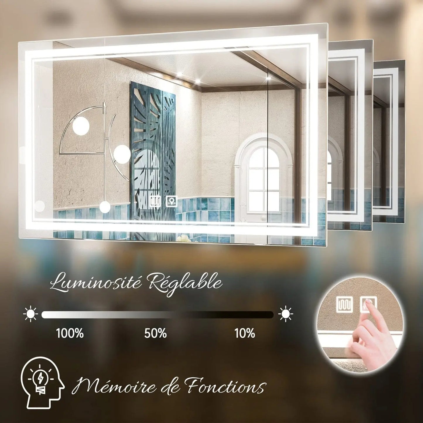 Miroir de Salle de Bain LED | Classique - Miroir émoi - Miroir de Salle de Bain LED