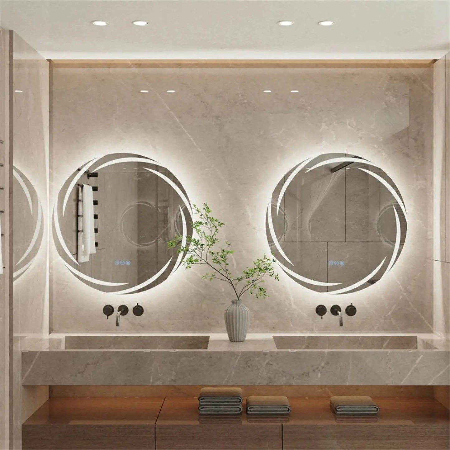 Miroir de Salle de Bain LED | Rond Moderne - Miroir émoi - Miroir de Salle de Bain LED