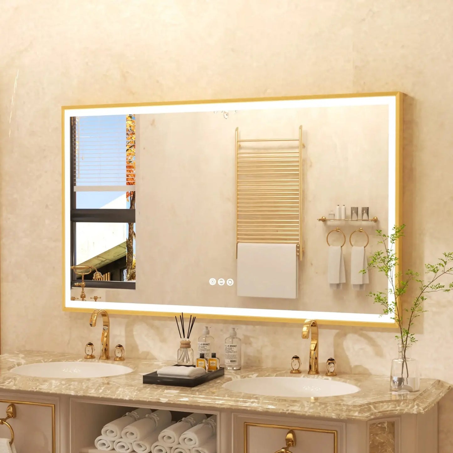 Miroir de Salle de Bain LED | Éclat Doré - Miroir émoi - Miroir de Salle de Bain LED