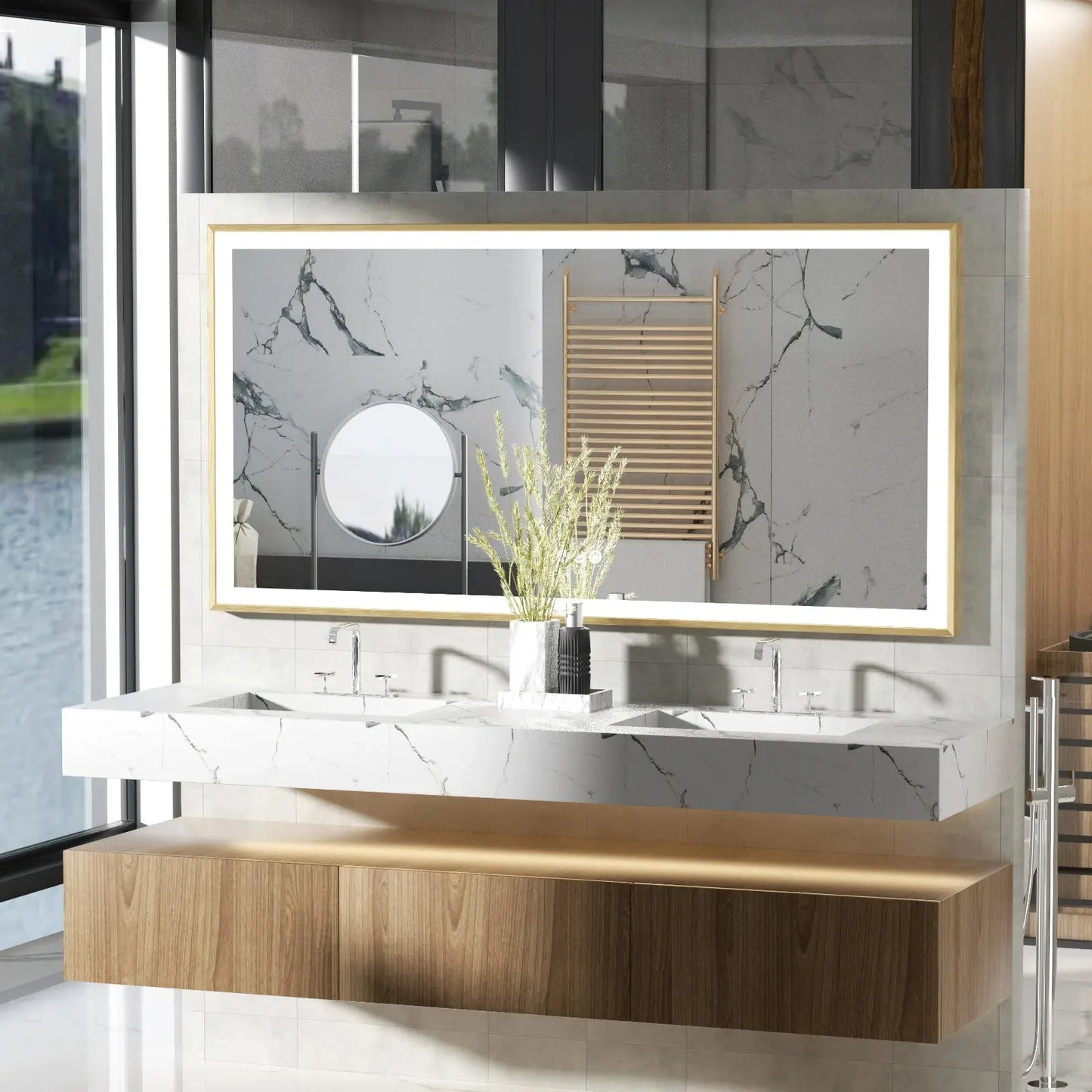Miroir de Salle de Bain LED | Éclat Doré - Miroir émoi - Miroir de Salle de Bain LED