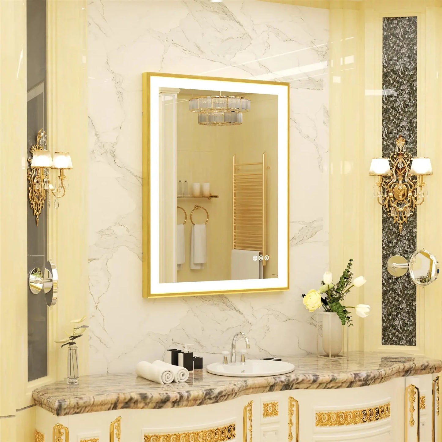 Miroir de Salle de Bain LED | Éclat Doré - Miroir émoi - Miroir de Salle de Bain LED