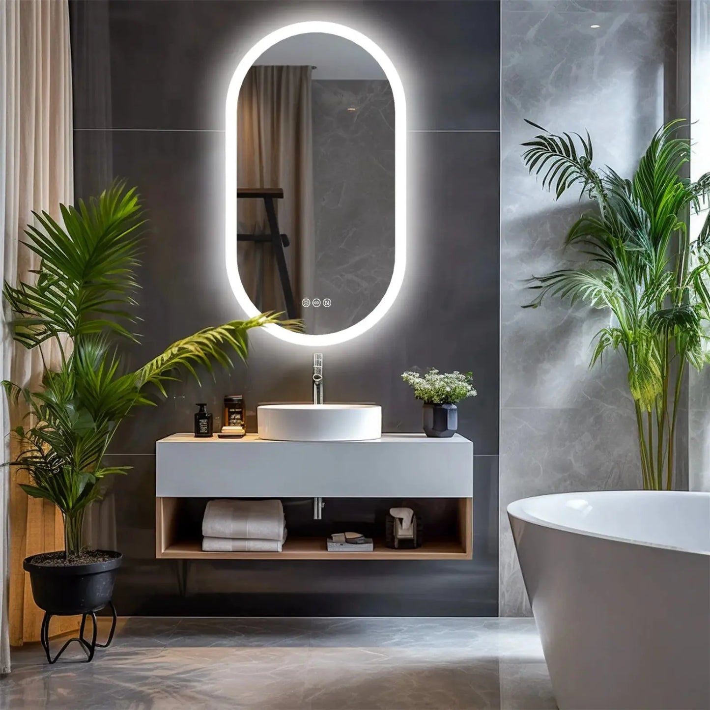 Miroir de Salle de Bain LED | Presque Ovale - Miroir émoi - Miroir de Salle de Bain LED