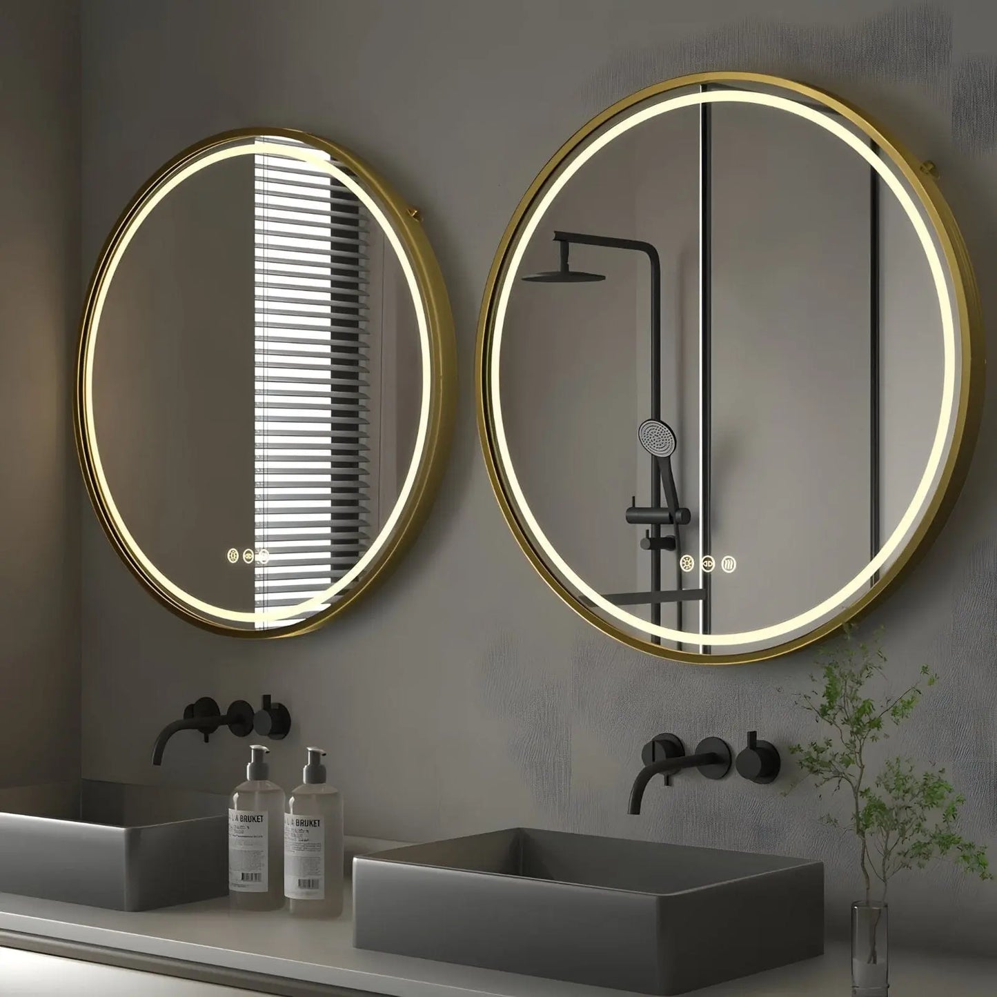 Miroir de Salle de Bain Rond LED| Le Doré - Miroir émoi - Miroir Mural de Salle de Bain Rond Doré LED