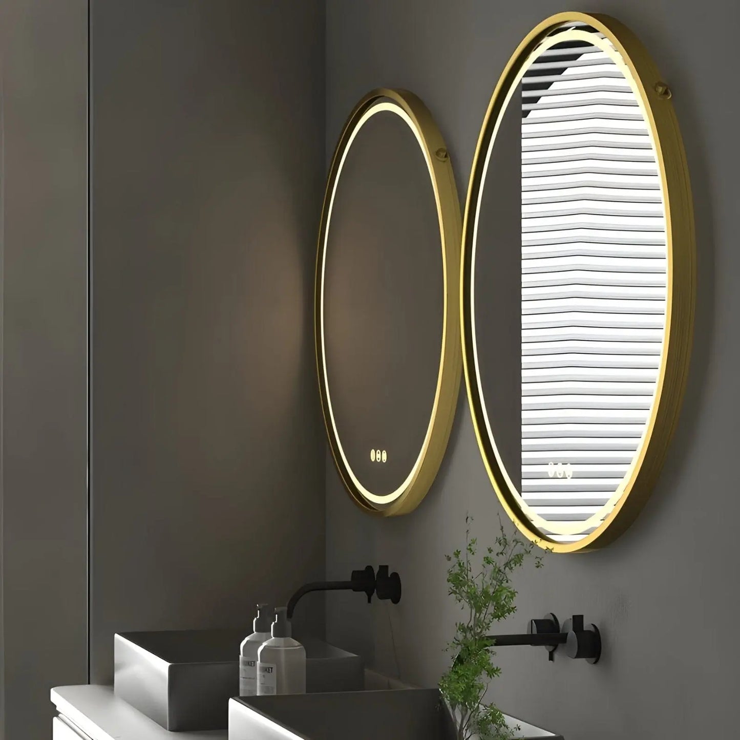 Miroir de Salle de Bain Rond LED | Le Doré - Miroir émoi - Miroir Mural de Salle de Bain Rond Doré LED