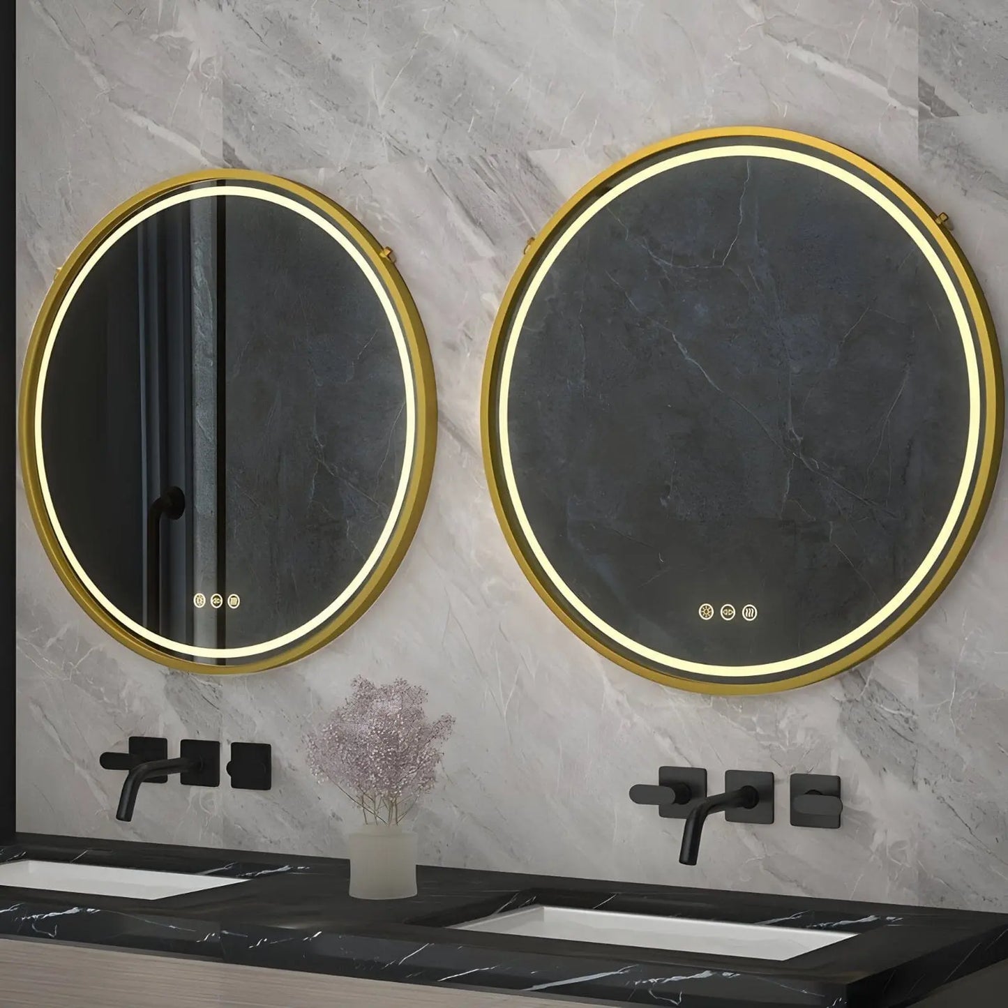 Miroir de Salle de Bain Rond LED | Le Doré - Miroir émoi - Miroir Mural de Salle de Bain Rond Doré LED