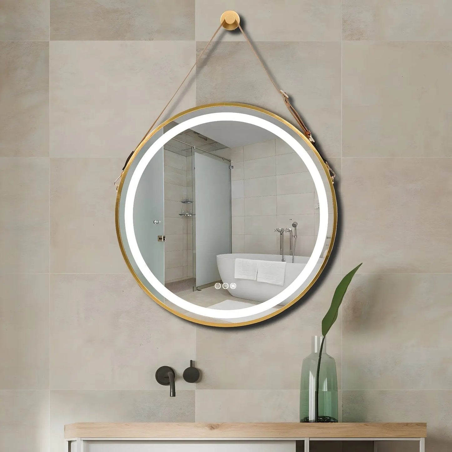 Miroir de Salle de Bain Rond LED | Le Doré - Miroir émoi - Miroir Mural de Salle de Bain Rond Doré LED