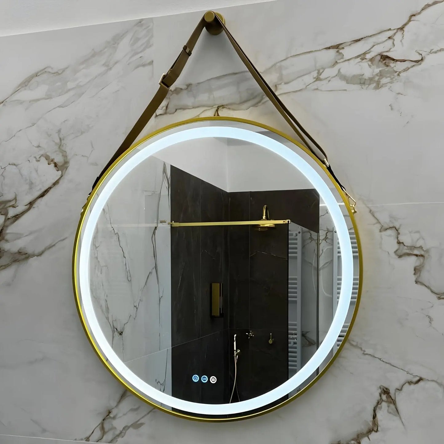Miroir de Salle de Bain Rond LED | Le Doré - Miroir émoi - Miroir Mural de Salle de Bain Rond Doré LED
