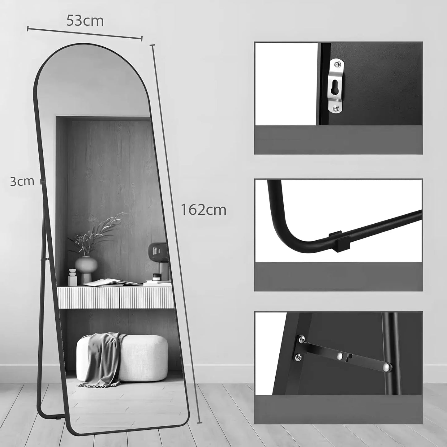 Miroir sur Pied / Mural Arche | Noir - Miroir émoi - Miroir sur Pied et Mural