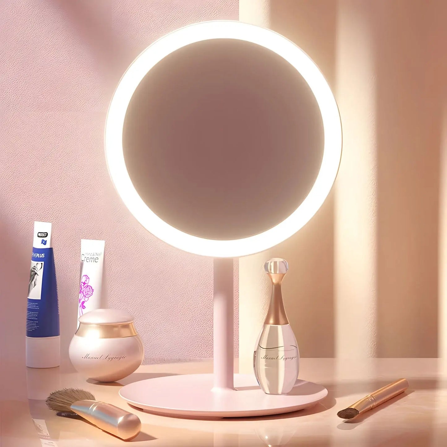 Miroir sur Pied | Rond Mini LED - Miroir émoi - Miroir sur Pied LED Rose