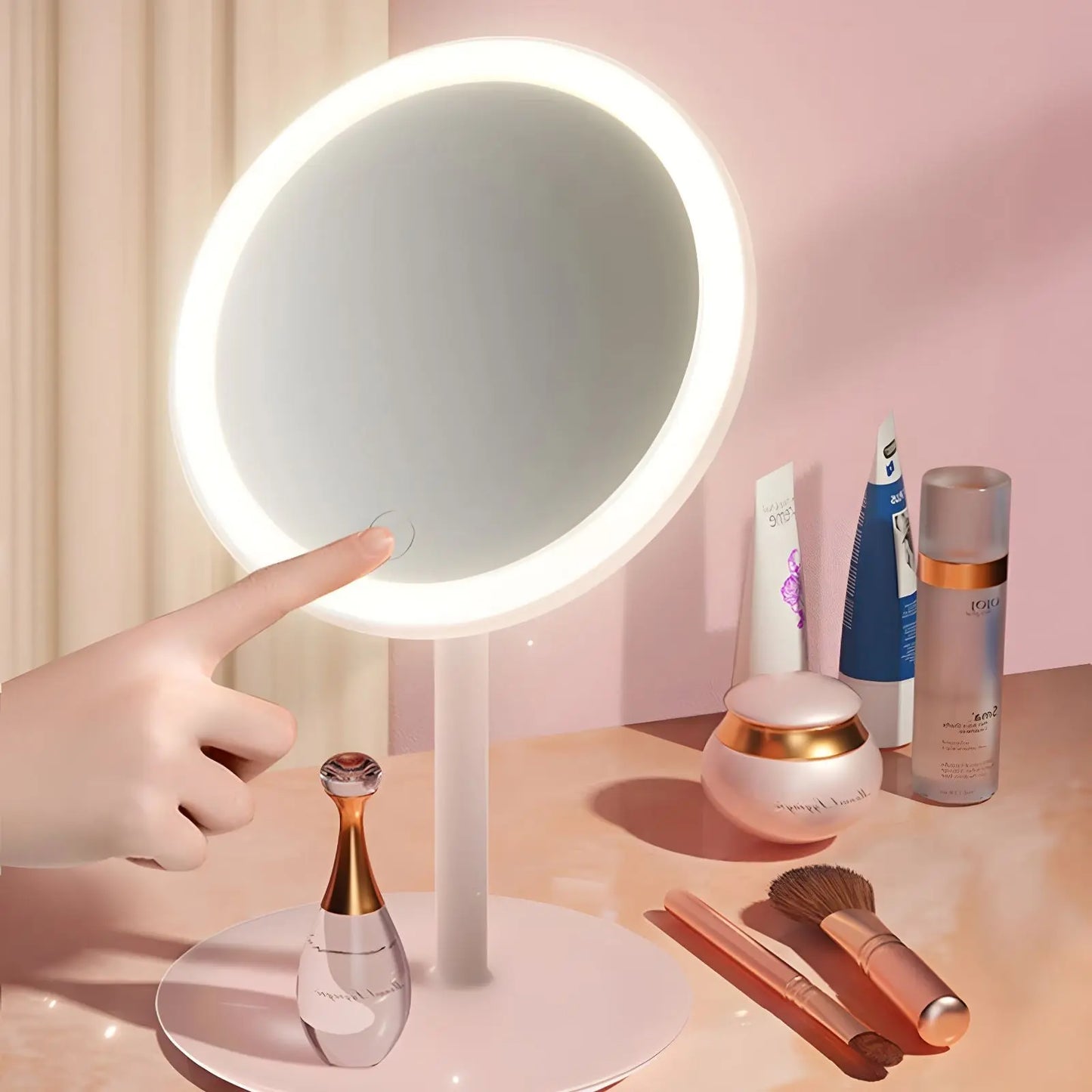 Miroir sur Pied | Rond Mini LED - Miroir émoi - Miroir sur Pied LED