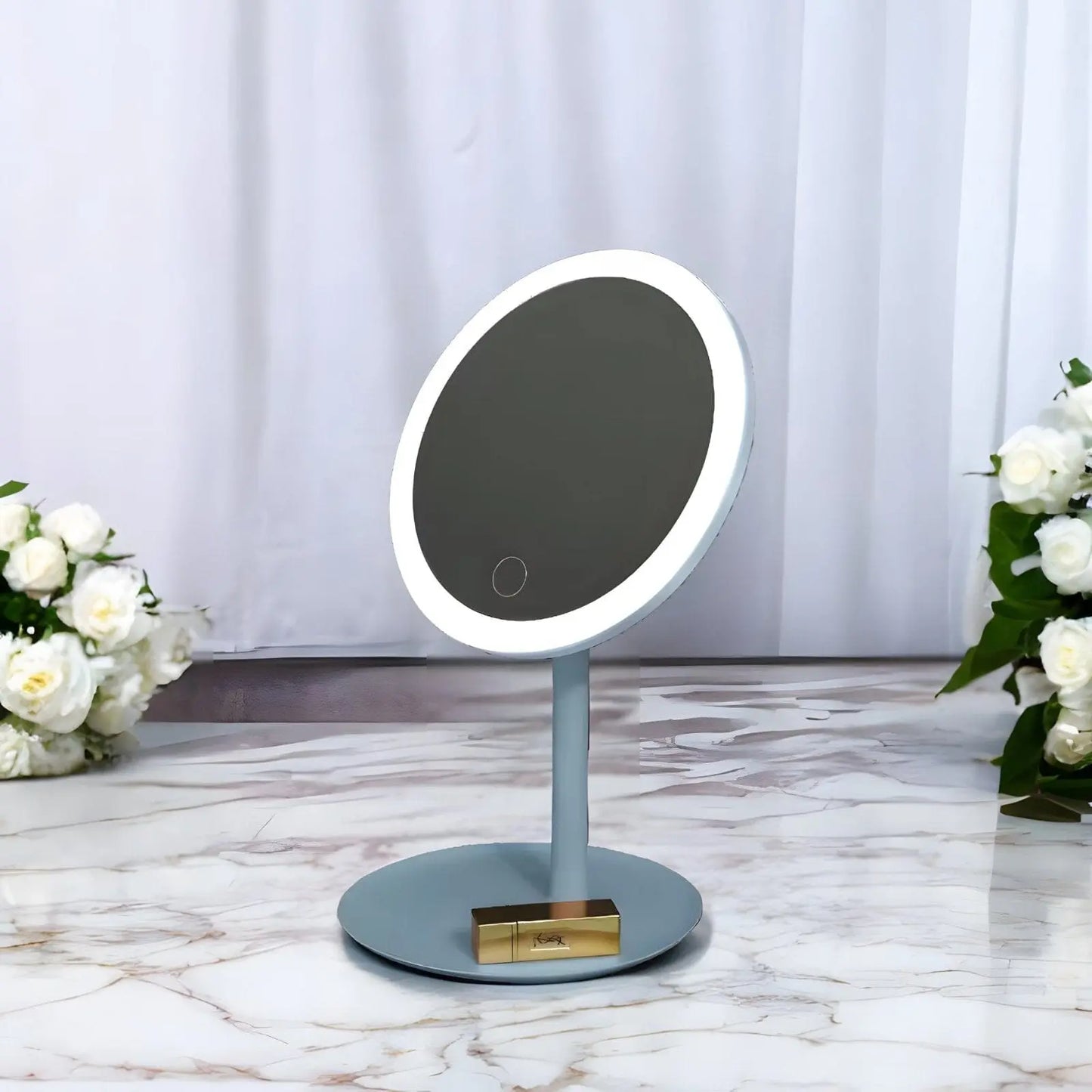 Miroir sur Pied | Rond Mini LED - Miroir émoi - Miroir sur Pied LED Bleu