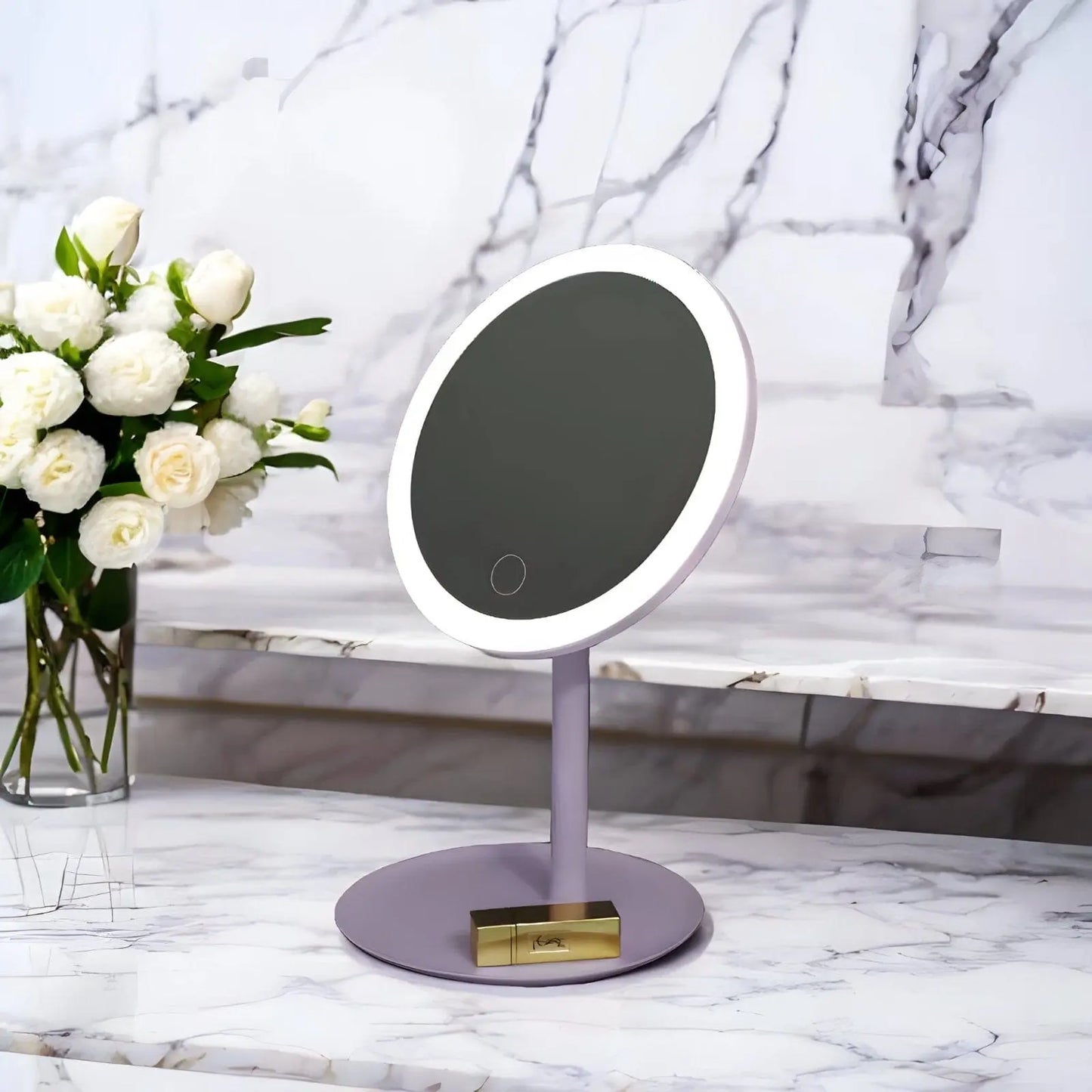 Miroir sur Pied | Rond Mini LED - Miroir émoi - Miroir sur Pied LED Violet