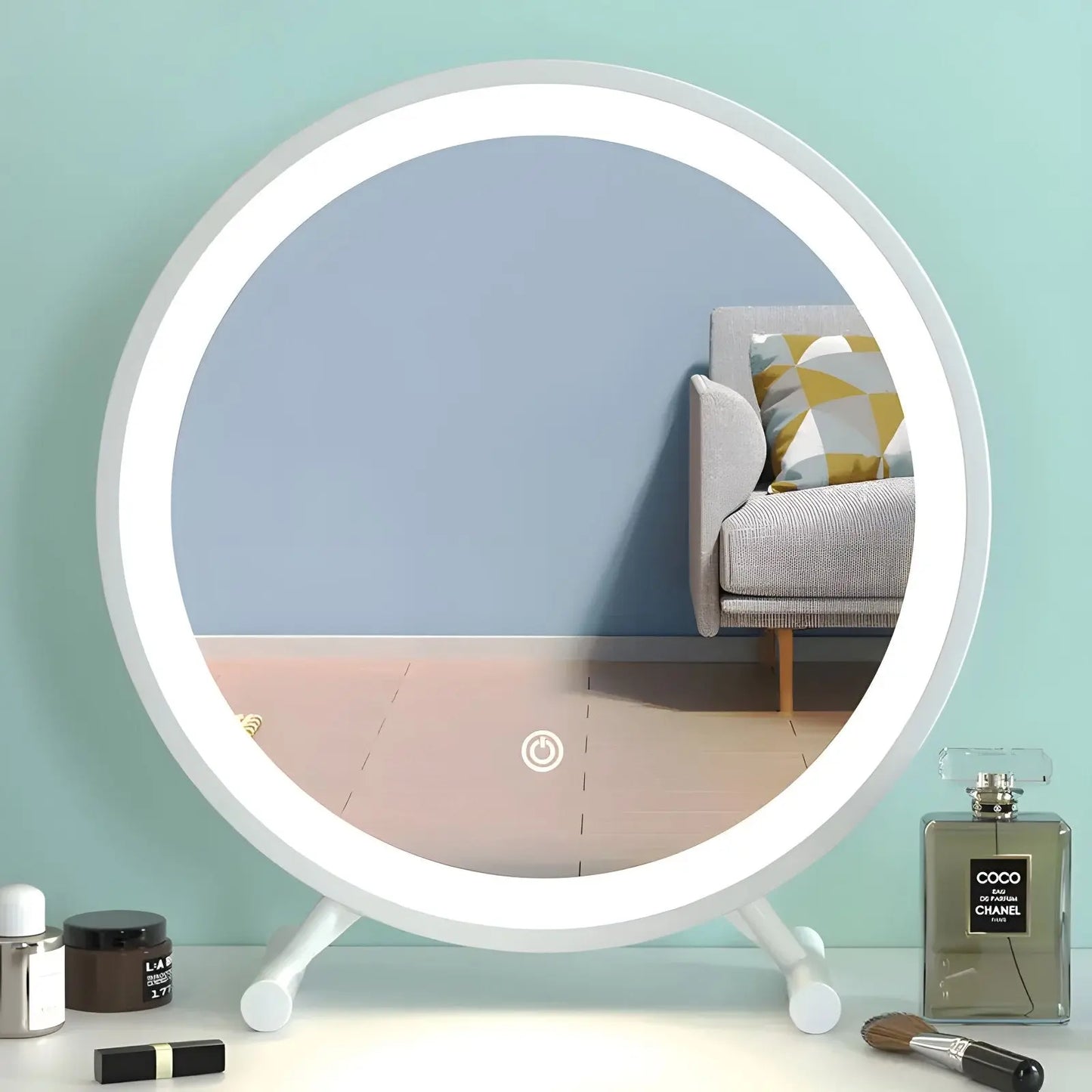 Miroir sur Pied | Rond LED - Miroir émoi - Miroir sur Pied LED