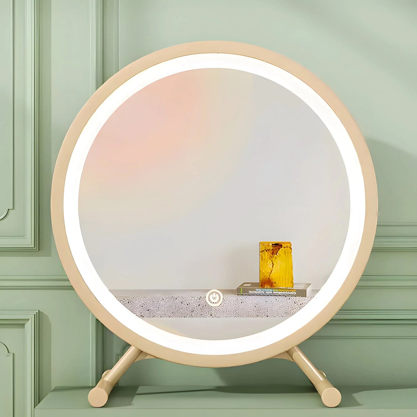 Miroir sur Pied | Rond LED - Miroir émoi - Miroir sur Pied LED Beige