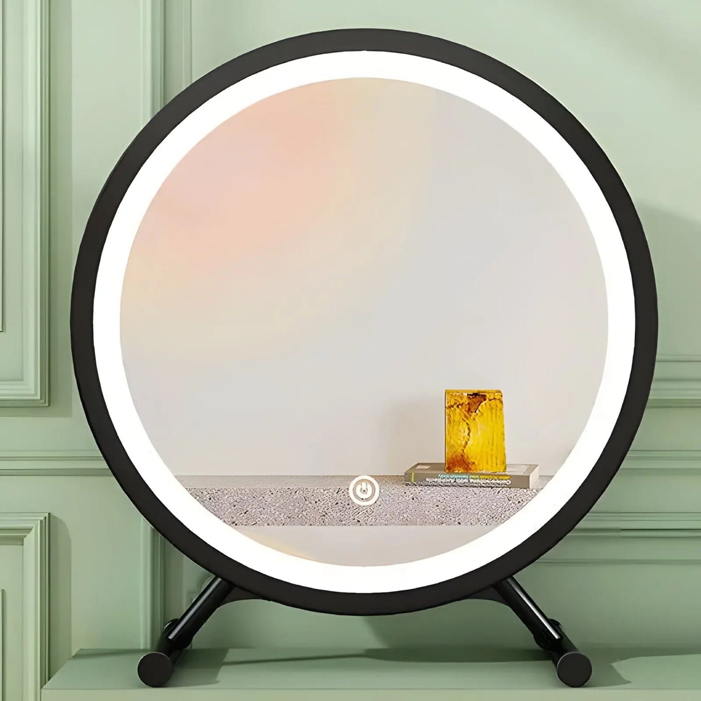 Miroir sur Pied | Rond LED - Miroir émoi - Miroir sur Pied LED Noir