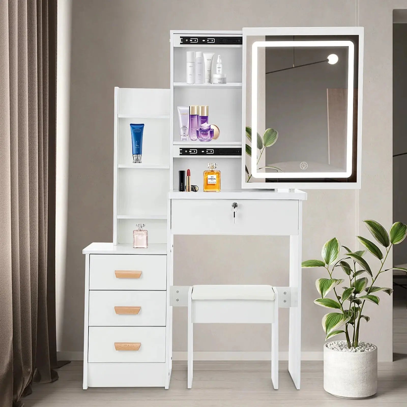 Coiffeuse | Miroir Coulissant LED - Miroir émoi - Coiffeuse Miroir
