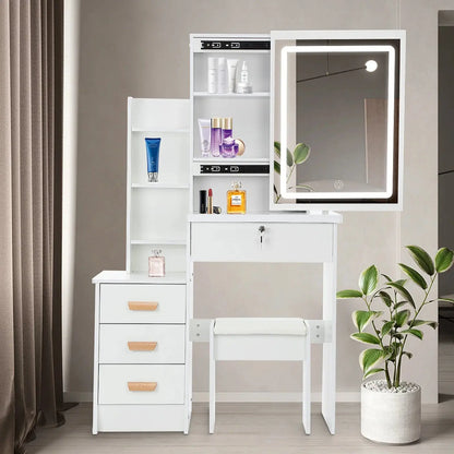 Coiffeuse | Miroir Coulissant LED - Miroir émoi - Coiffeuse Miroir