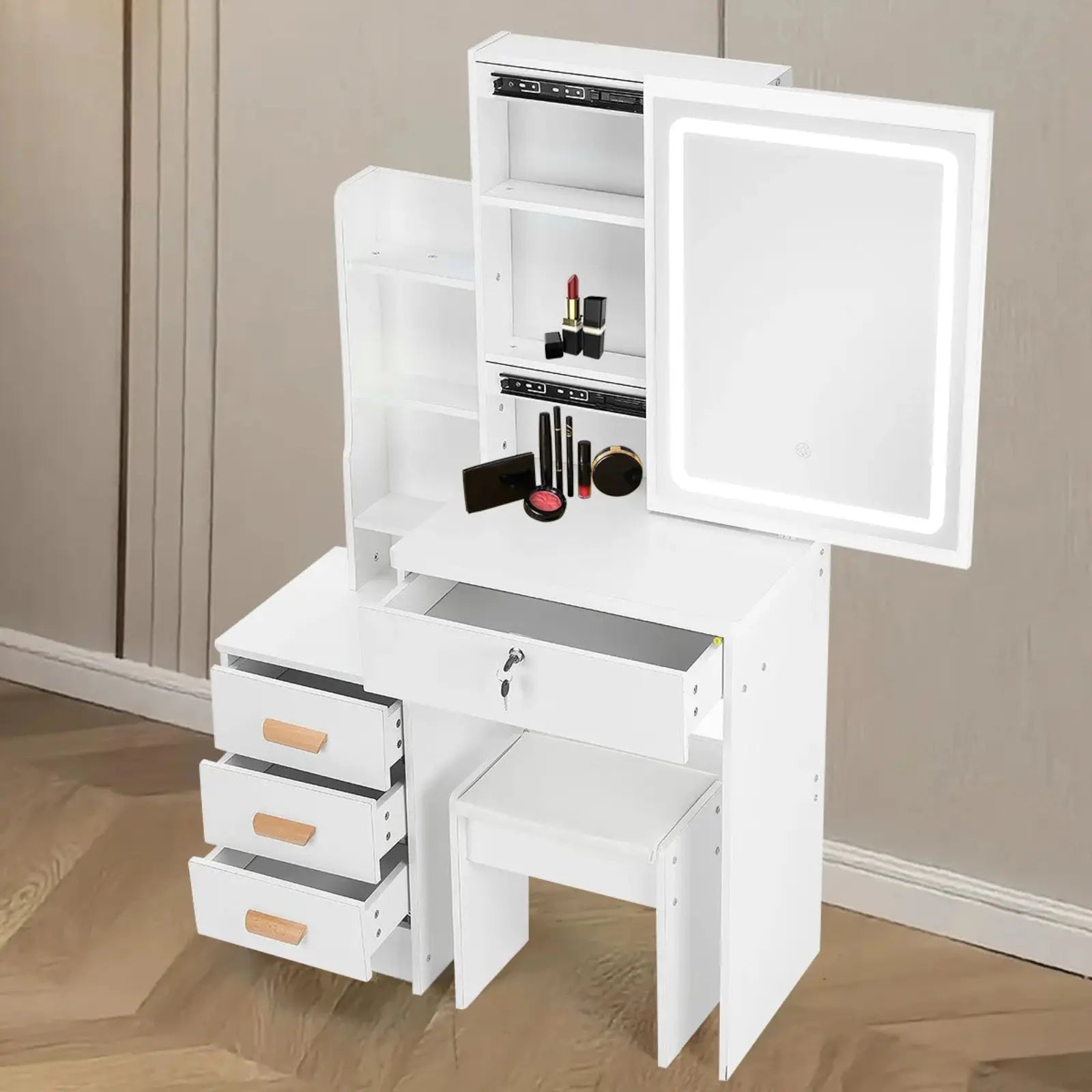Coiffeuse | Miroir Coulissant LED - Miroir émoi - Coiffeuse Miroir