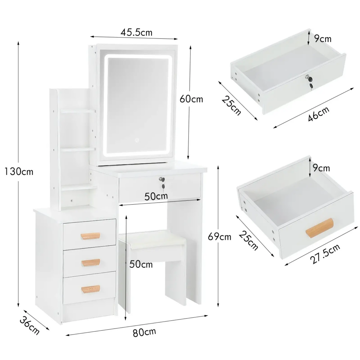 Coiffeuse | Miroir Coulissant LED - Miroir émoi - Coiffeuse Miroir