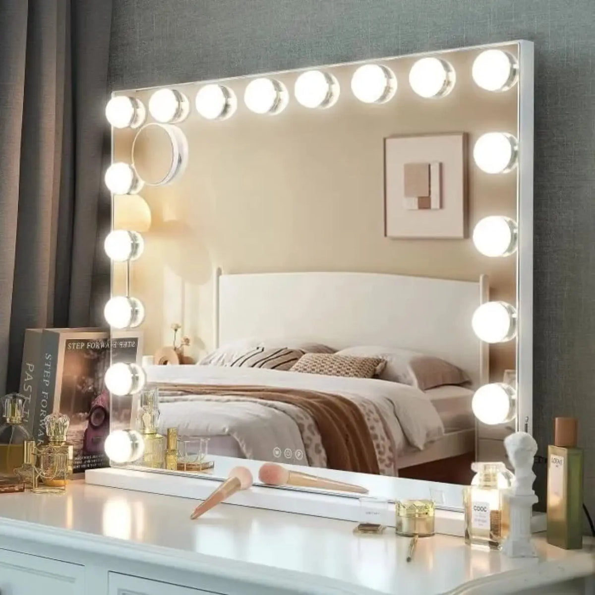 Ereousa Miroir Coiffeuse Hollywood 80x55cm Lumineux USB - Contrôle Tactile Et Grossissement 10x