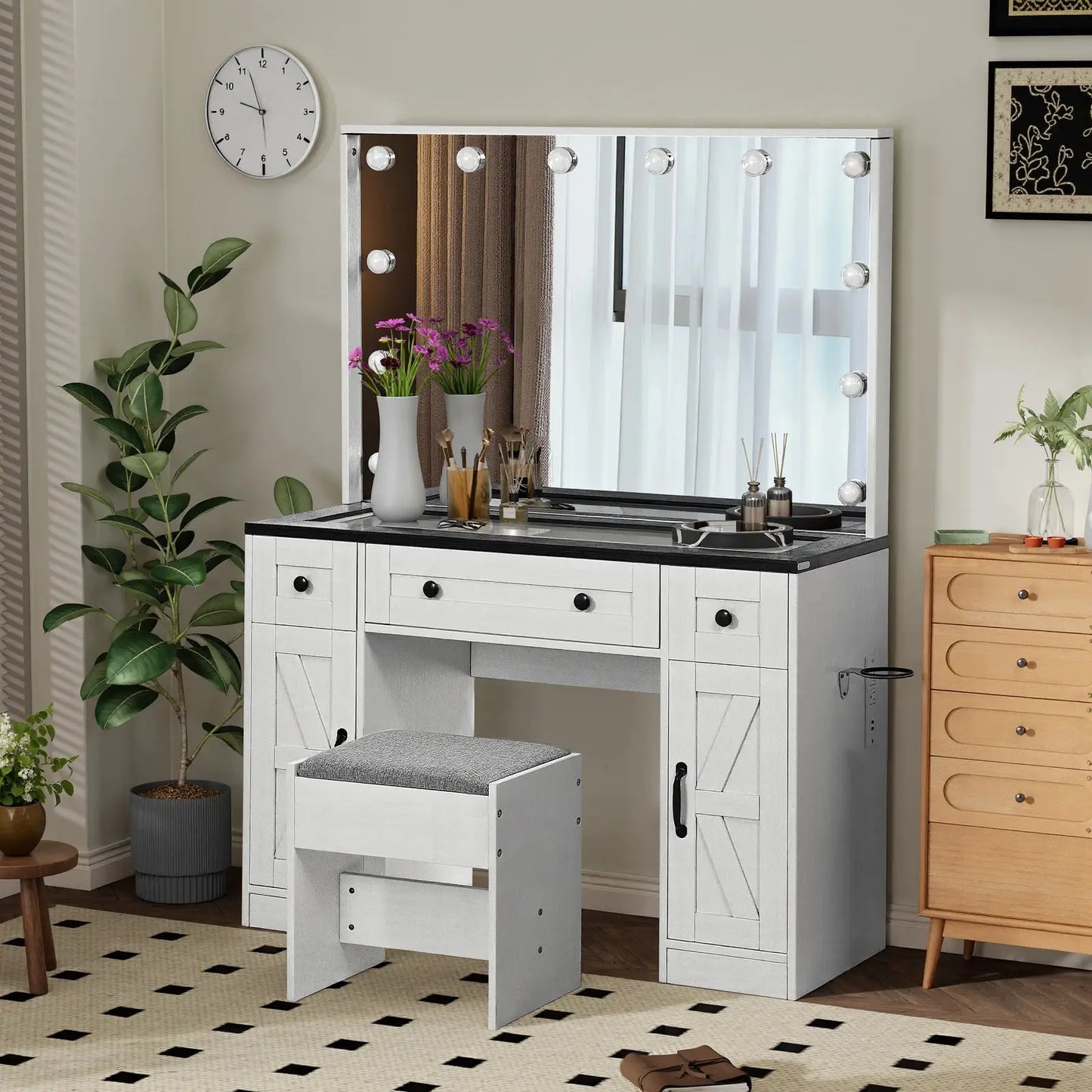 Coiffeuse LED | Miroir Hollywood Rustique - Miroir émoi - Coiffeuse Miroir