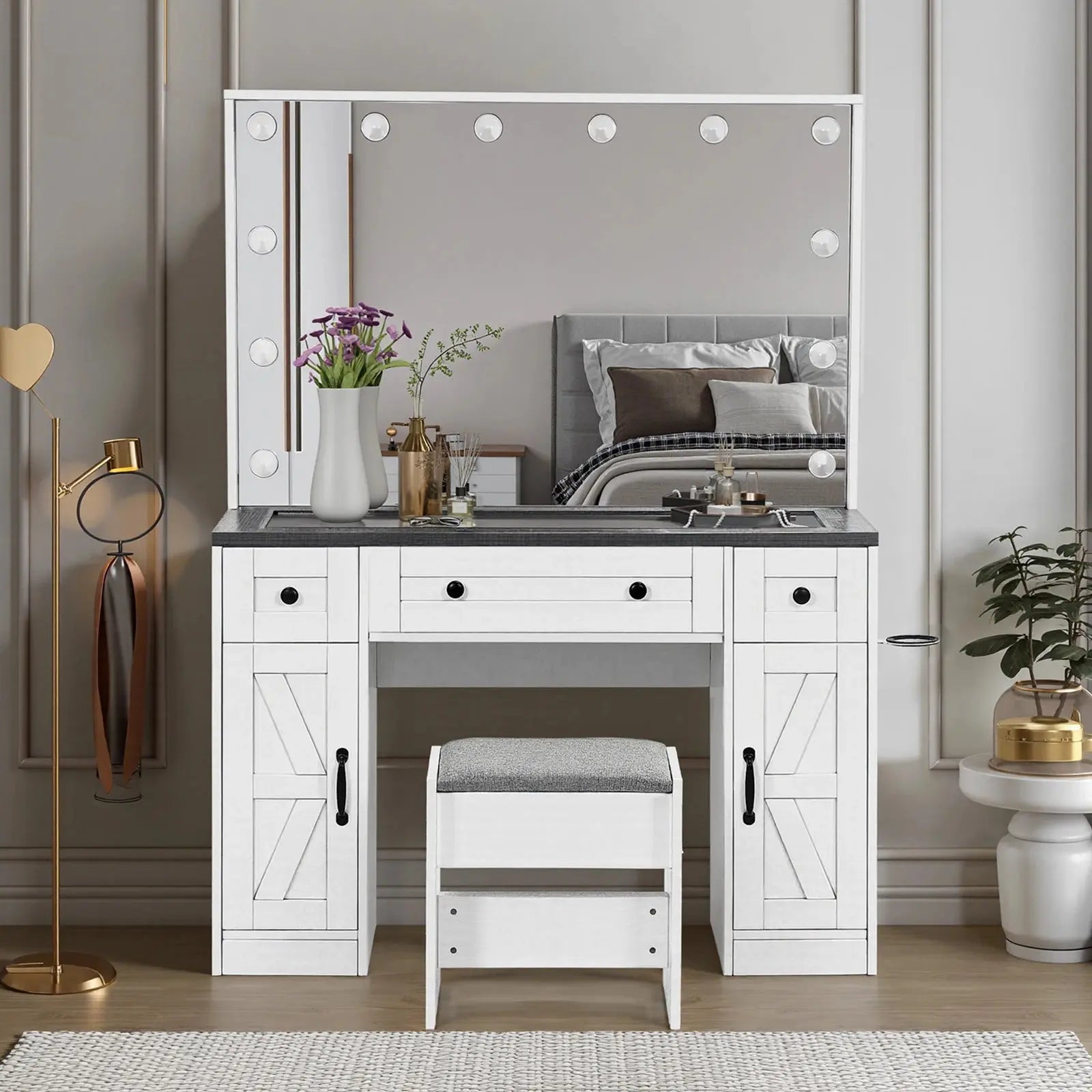 Coiffeuse LED | Miroir Hollywood Rustique - Miroir émoi - Coiffeuse Miroir